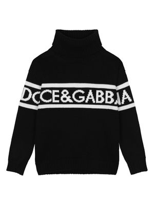 Dolce & Gabbana Pullover Nero Tema Dna In Maglia Di Lana Vergine Bambino