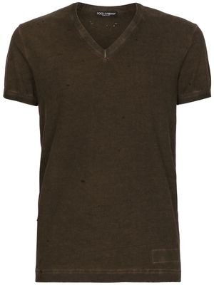 Dolce & Gabbana punched-holes cotton T-shirt - Green