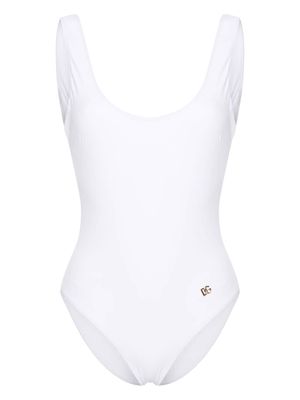 Dolce & Gabbana Racer-Style logo-plaque swimsuit - White