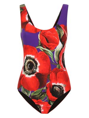 Dolce & Gabbana Racing anemone-print swimsuit - Red