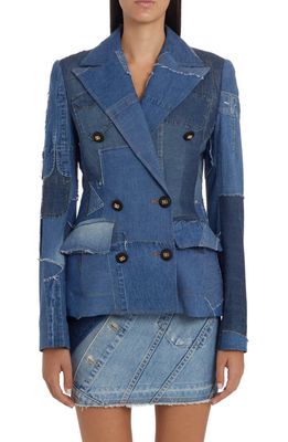 Dolce & Gabbana Raw Edge Patchwork Panel Denim Blazer in Light Blue