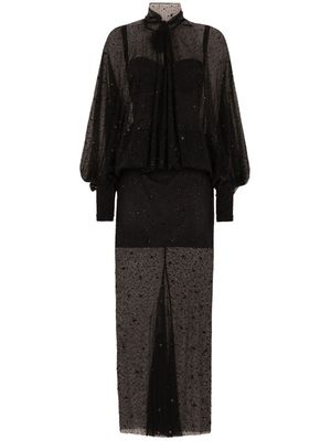 Dolce & Gabbana rhinestone-embellished tulle maxi dress - Black