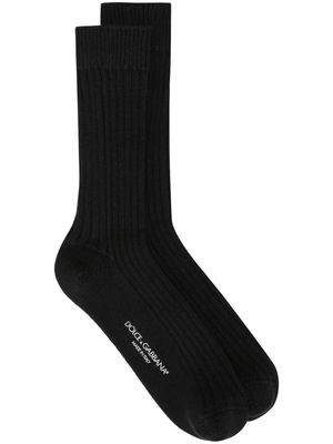 Dolce & Gabbana ribbed intarsia-knit logo socks - Black