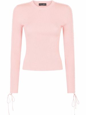 Dolce & Gabbana ribbed lace-up jumper - Pink