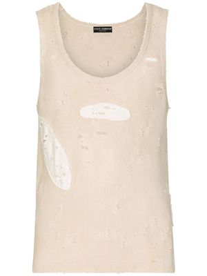 Dolce & Gabbana ribbed ripped vest - Neutrals