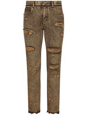 Dolce & Gabbana ripped-detail acid-wash jeans - Brown