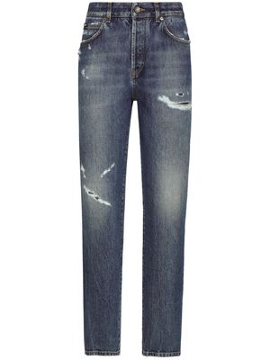 Dolce & Gabbana ripped-detail boyfriend-fit jeans - Blue