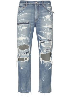 Dolce & Gabbana ripped-detail straight-leg jeans - Blue