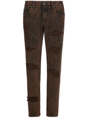 Dolce & Gabbana ripped-detail washed jeans - Brown