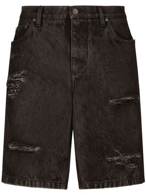 Dolce & Gabbana ripped-detailing knee-length denim shorts - Black
