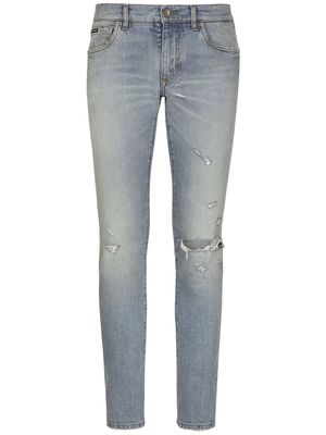 Dolce & Gabbana ripped-detailing skinny jeans - Blue