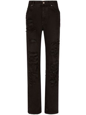Dolce & Gabbana ripped straight-leg jeans - Black