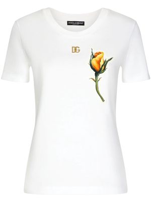 Dolce & Gabbana rose-appliqué cotton T-shirt - White