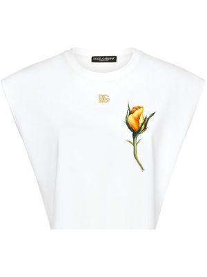 Dolce & Gabbana rose-appliqué cropped T-shirt - White