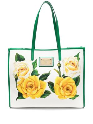 Dolce & Gabbana rose-print canvas tote bag - White