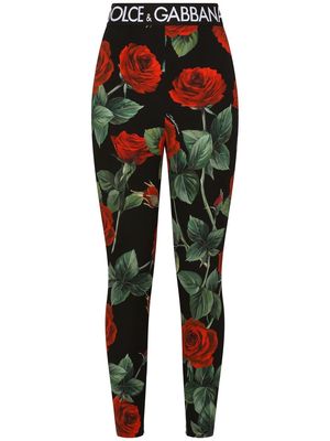 Dolce & Gabbana rose-print charmeuse leggings - Black