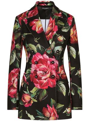 Dolce & Gabbana rose-print double-breasted blazer - Black