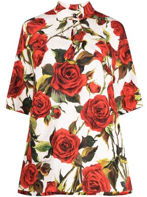 Dolce & Gabbana rose-print jacquard blouse - Red