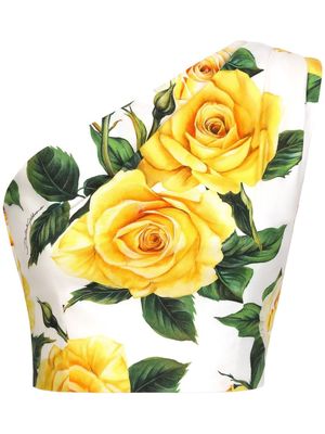 Dolce & Gabbana rose-print one-shoulder top - White