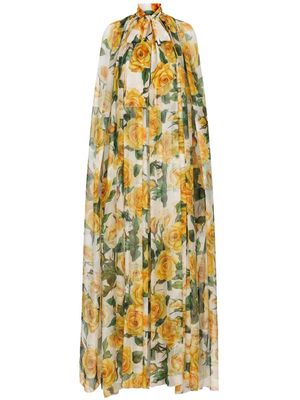 Dolce & Gabbana rose-print silk chiffon cape - Yellow