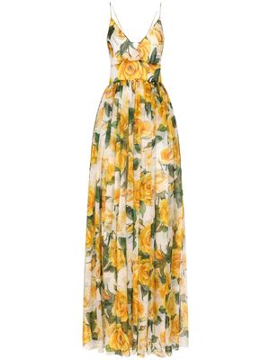 Dolce & Gabbana rose-print silk maxi dress - Yellow