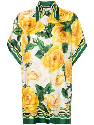 Dolce & Gabbana rose-print silk shirt - Yellow