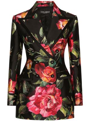 Dolce & Gabbana rose-print tailored double-breasted blazer - Black