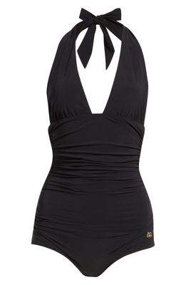 Dolce & Gabbana Ruched Halter Neck One-Piece Swimsuit in Black