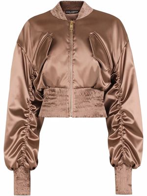 Dolce & Gabbana ruched satin bomber jacket - Brown