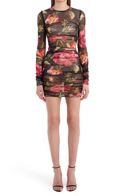 Dolce & Gabbana Ruched Sheer Long Sleeve Tulle Dress in Hne10 Rose Rosa Fdo.nero
