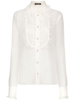 Dolce & Gabbana ruffled sheer cotton blouse - White