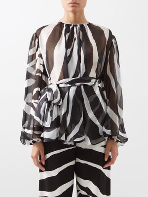 Dolce & Gabbana - Sashed Zebra-print Silk-chiffon Blouse - Womens - Black White