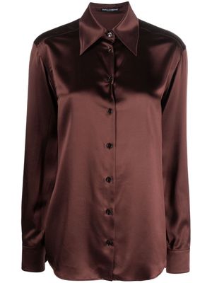 Dolce & Gabbana satin-finish silk shirt - Brown