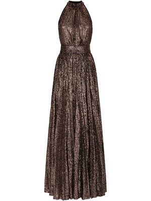 Dolce & Gabbana sequinned halter-neck gown - Brown