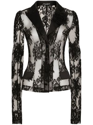 Dolce & Gabbana sheer Chantilly-lace blazer - Black