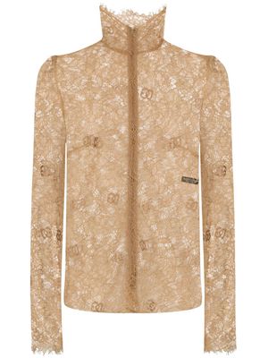 Dolce & Gabbana sheer-lace high-neck blouse - Brown
