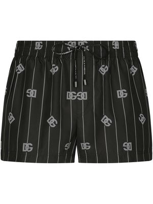 Dolce & Gabbana short striped monogram-print swim shorts - Black