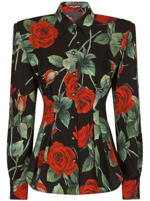 Dolce & Gabbana shoulder-pad rose-print shirt - Black