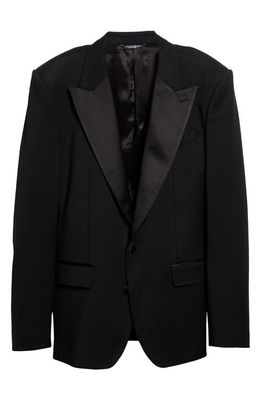 Dolce & Gabbana Sicilia Fit Stretch Wool Blend Tuxedo Jacket in Black