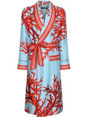 Dolce & Gabbana silk coral-print robe - Blue