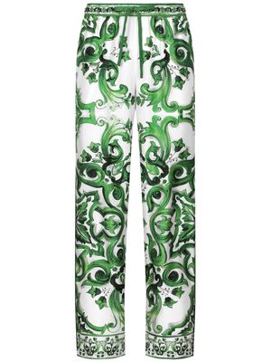 Dolce & Gabbana Silk twill jogging pants with majolica print - Green