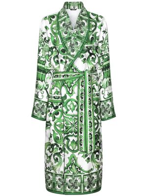 Dolce & Gabbana Silk twill robe with majolica print - Green