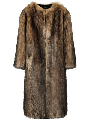 Dolce & Gabbana single-breasted faux-fur coat - Brown