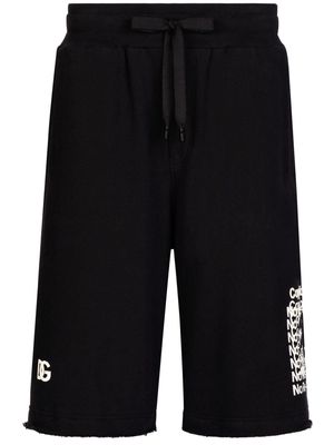 Dolce & Gabbana slogan-print cotton track shorts - Black