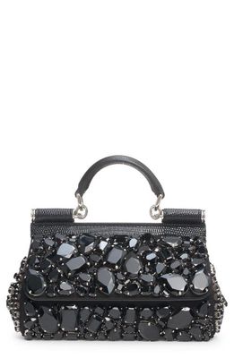 Dolce & Gabbana Small Kim Sicily Crystal Embellished Handbag in Black