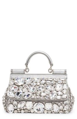 Dolce & Gabbana Small Kim Sicily Crystal Embellished Handbag in Silver