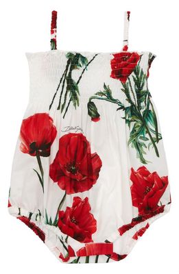 Dolce & Gabbana Smocked Poppy Print Cotton Bodysuit in Multiprint