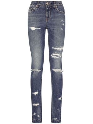 Dolce & Gabbana split-hem extra-long skinny jeans - Blue