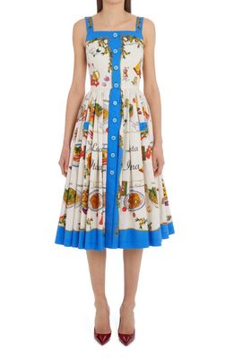 Dolce & Gabbana Square Neck Cotton Midi Dress in Hd3Ul Pasta Fdo Beige