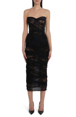Dolce & Gabbana Strapless Draped Tulle Dress in Black